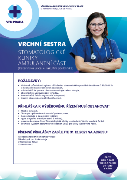 Odkaz na výběrové řízení na vrchní sestru Stomatologické kliniky